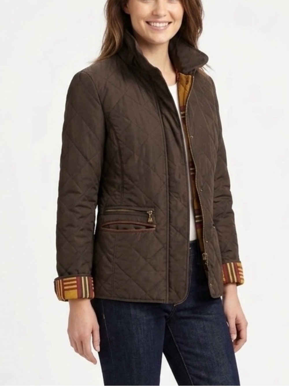 Lauren Ralph Lauren Brown Light Quilted Puffer Jacket with Leather Accents